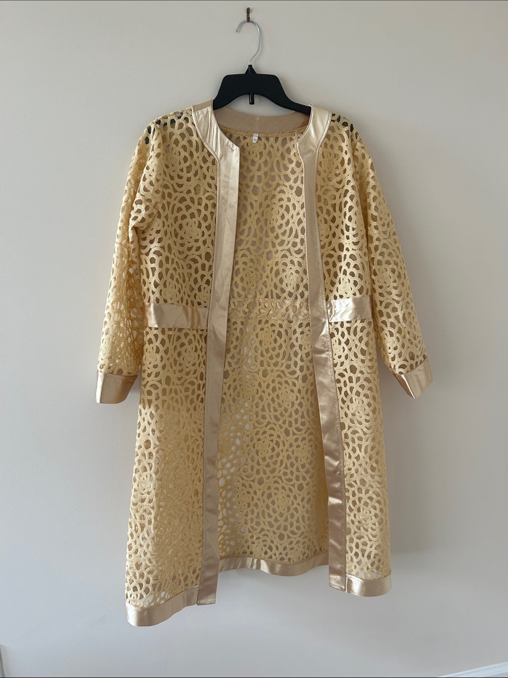 Gold Lace Open Duster Coat Dress